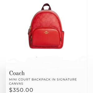 Coach Mini Court Signature Logo Backpack in Miami Red
